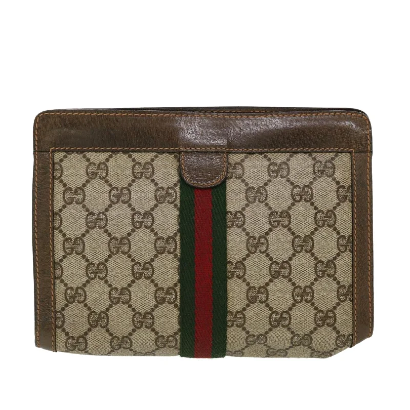 GUCCI GG Canvas Web Sherry Line Clutch Bag Beige Red Green 89.01.001  bs5999