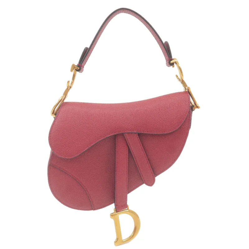 Christian Dior Saddle Bag Leather Shoulder Bag Red