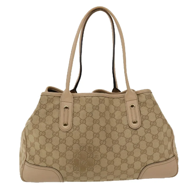 GUCCI GG Canvas Tote Bag Leather Beige 163805  am4729