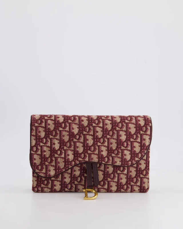 Christian Dior Burgundy Oblique Saddle Pouch with Gold Hardware