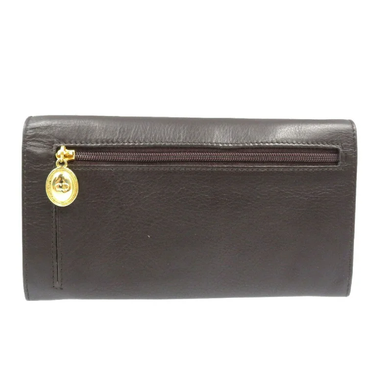 CHRISTIAN DIOR leather dark brown long wallet