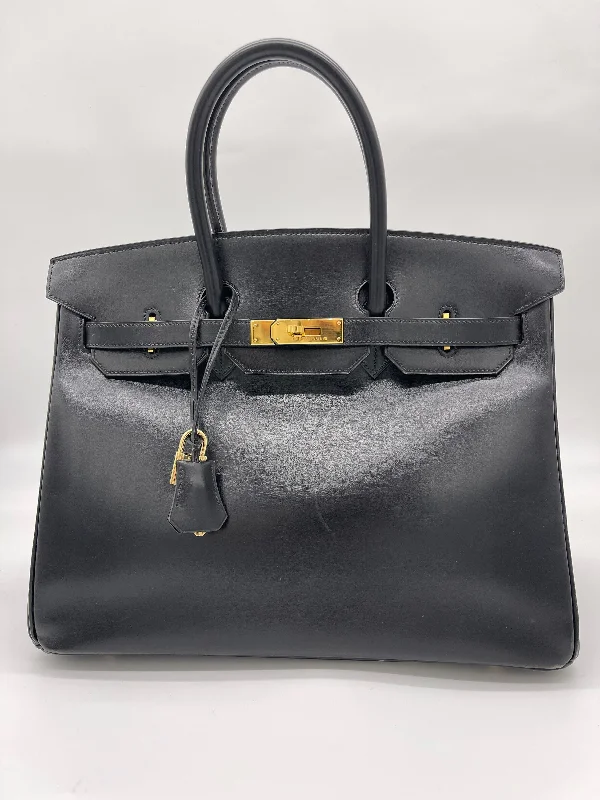 Hermes Birkin 35 Noir Box Leather Gold Hardware