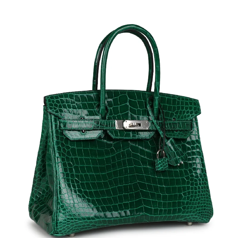 Top Quality Hermes Birkin 30 Emerald Shiny Niloticus Crocodile Palladium Hardware