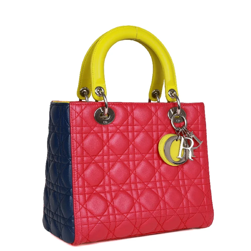 Christian Dior Medium Lady Dior Tricolor Cannage Lambskin Silver Hardware