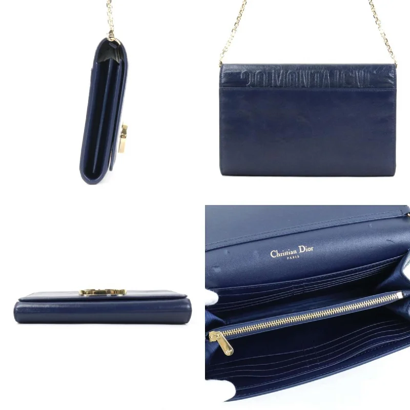 CHRISTIAN DIOR Shoulder Wallet 30 Montaigne Leather Navy Ladies