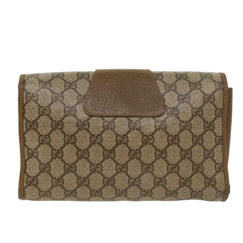 GUCCI GG Canvas Web Sherry Line Clutch Bag PVC Leather Beige Green  43092