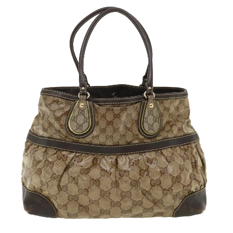 GUCCI GG Canvas Tote Bag Coated Canvas Beige Dark Brown  am3623