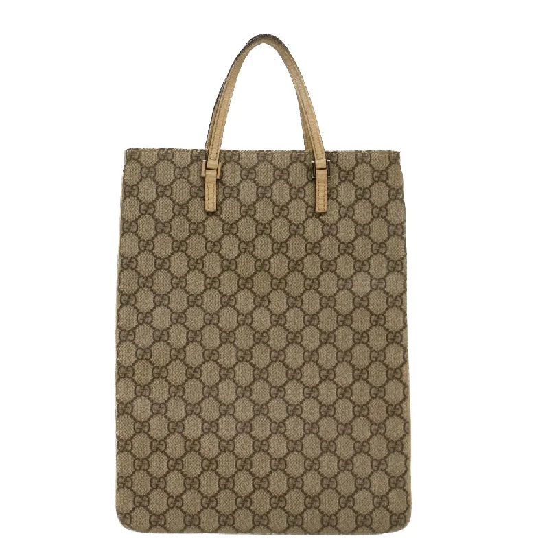 GUCCI GG Canvas Hand Bag PVC Leather Beige 117551  45849