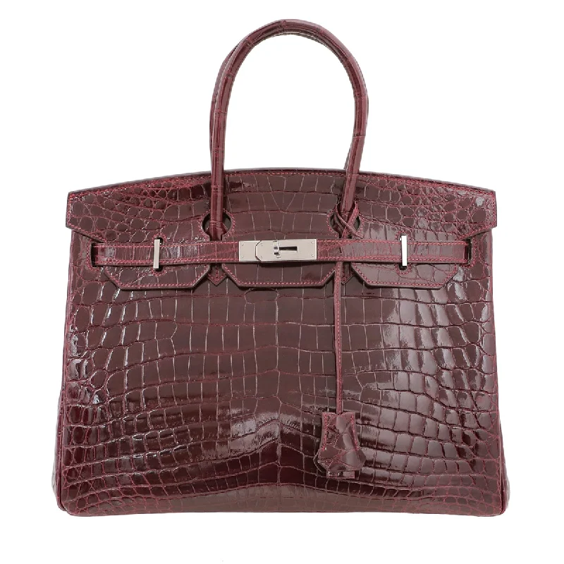 Hermes Rouge H Croco Shiny Porosus Birkin 35 Bag