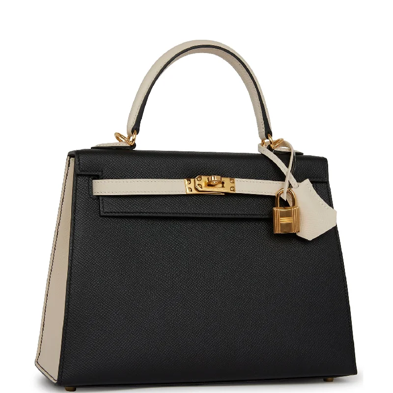 Hermes Special Order (HSS) Kelly Sellier 25 Black and Nata Epsom Permabrass Hardware