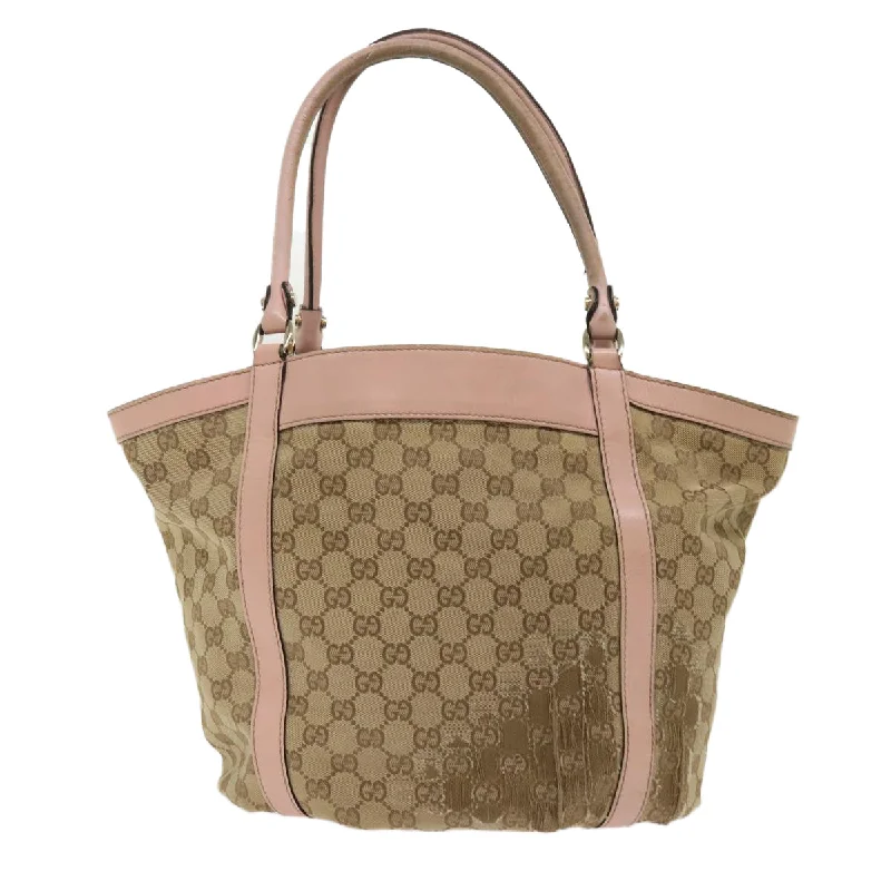 GUCCI GG Canvas Tote Bag Leather Beige 211982  ar9875B