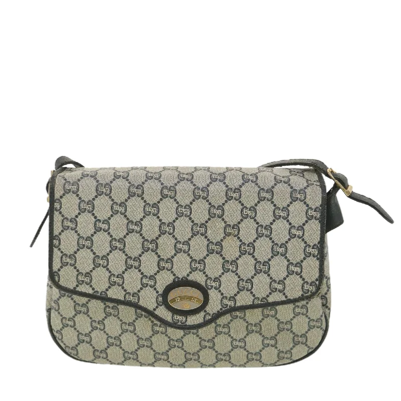 GUCCI GG Plus Canvas Shoulder Bag PVC Leather Gray Navy  th3486