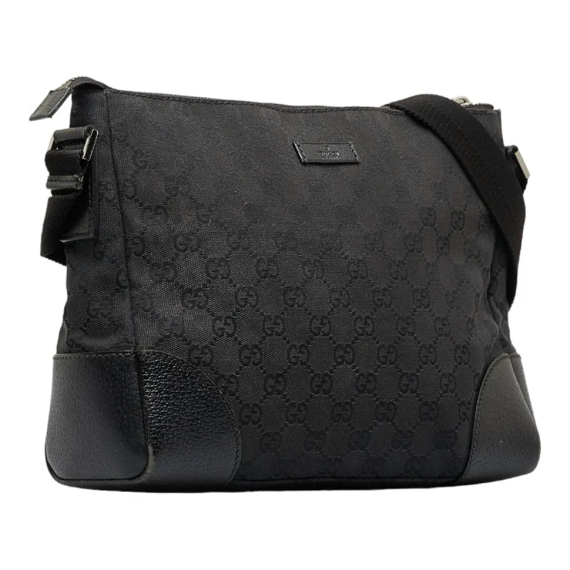 GUCCI GG Canvas Shoulder Bag 114273 Black Leather Women's