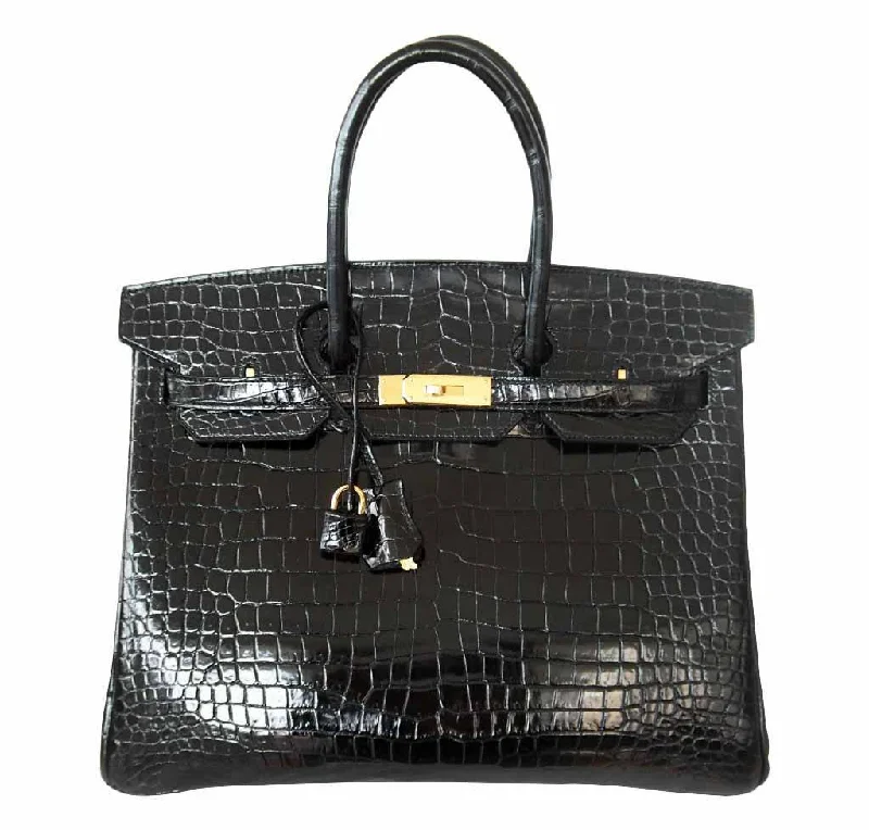 Hermès Birkin 35 Black Porosus Crocodile Bag GHW