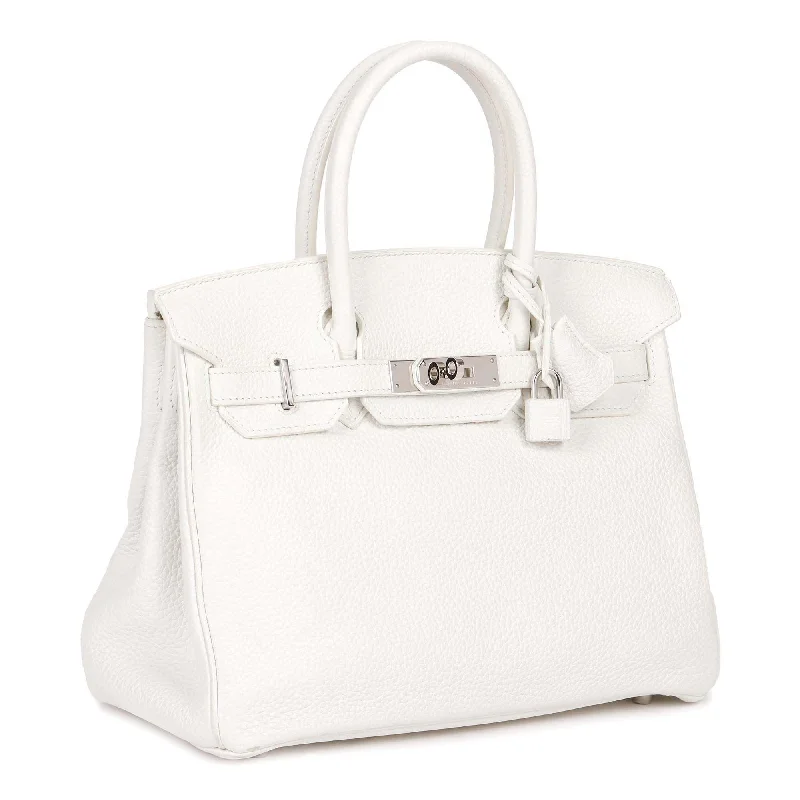 Hermes White Clemence Leather Birkin 30cm Retourne Tote