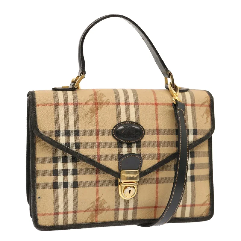 BURBERRYSs Nova Check Hand Bag PVC 2way Beige Auth mr100