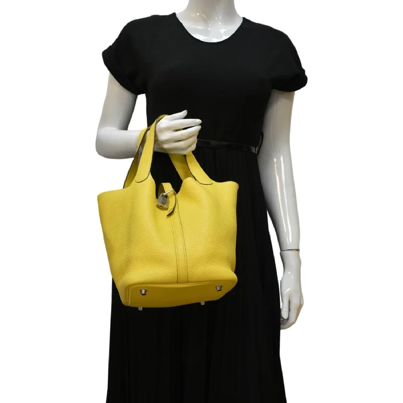 HERMES Picotin Lock 22 Taurillon Clemence Leather Hobo Bag Yellow