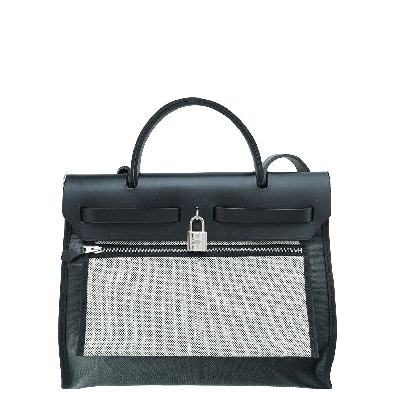 Hermes Noir Herbag PM Toile H Berline Vache Hunter Bag