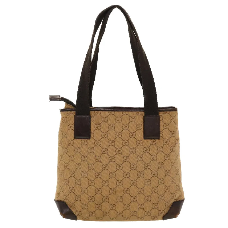 GUCCI GG Canvas Tote Bag Leather Beige 28893  am4545