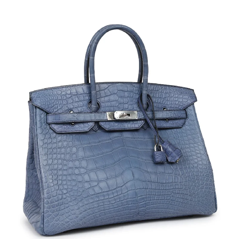 Top Quality Hermes Birkin 35 Bleu Brighton Matte Alligator Palladium Hardware