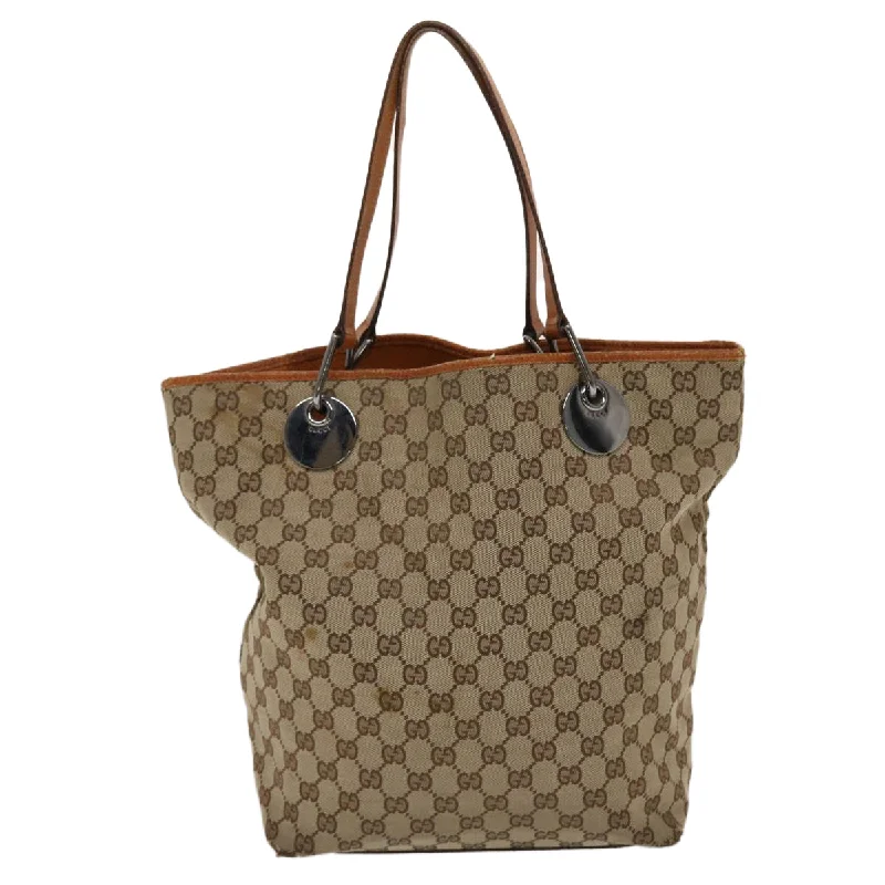 GUCCI GG Canvas Tote Bag Canvas Leather Beige Brown 120836  49290