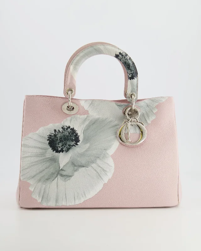 Christian Dior Light Pink and Grey Floral Diorissimo Bag with Silver Hardware