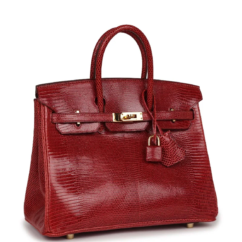 Top Quality Hermes Birkin 25 Rouge Moyen Salvator Lizard Gold Hardware