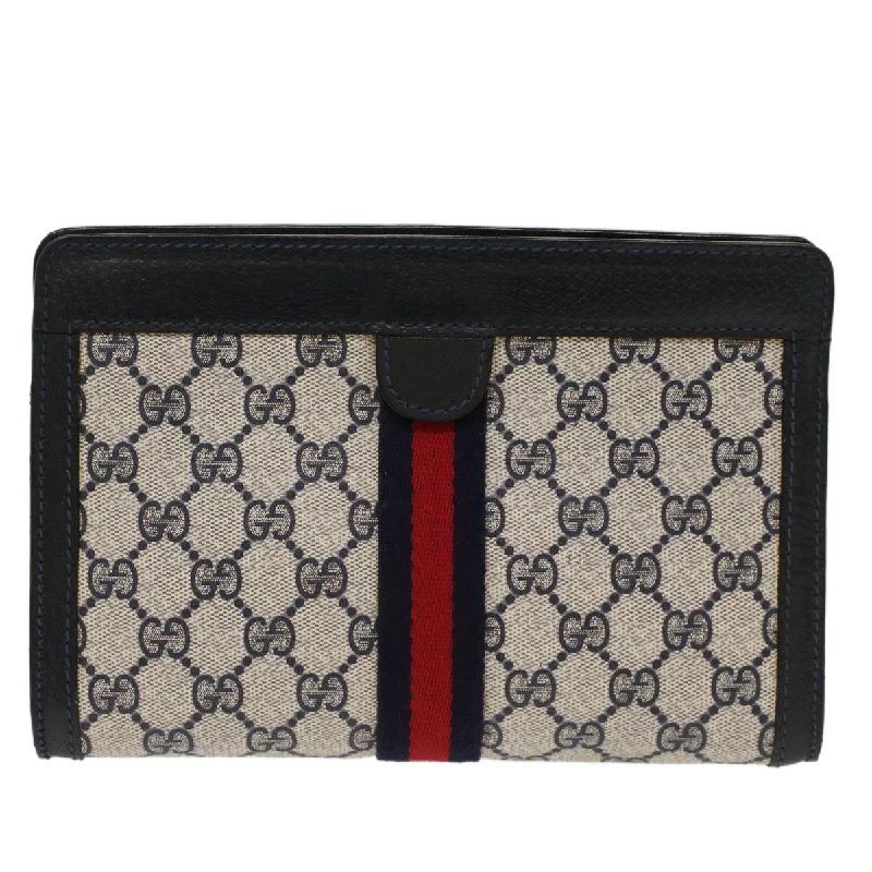 GUCCI GG Canvas Sherry Line Clutch Bag PVC Leather Gray Red Navy  th3819