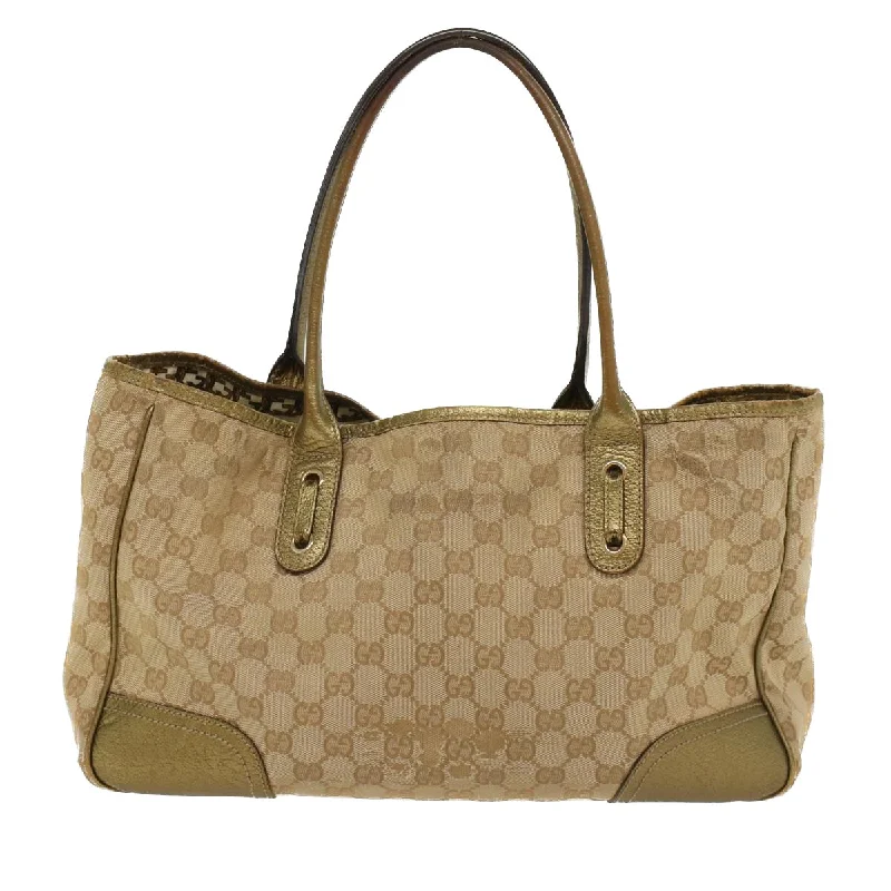 GUCCI GG Canvas Shoulder Bag Leather Beige Gold 168805  47525