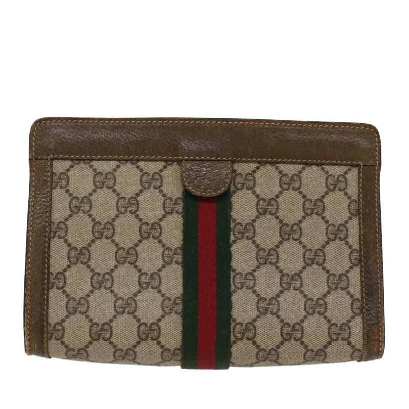 GUCCI GG Canvas Web Sherry Line Clutch Bag Beige Red 67.014.2125  ki3236