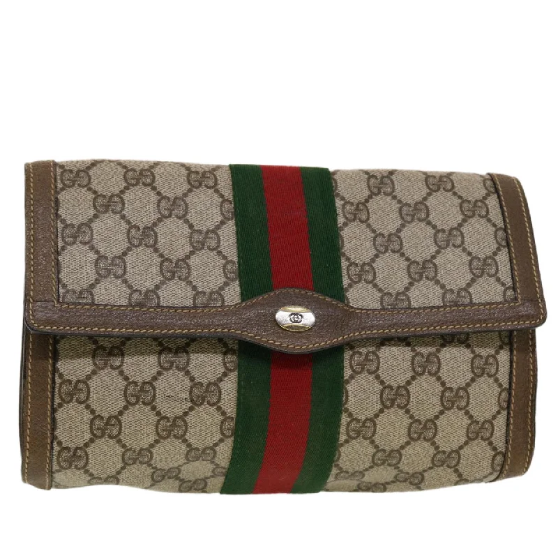 GUCCI GG Canvas Web Sherry Line Clutch Bag Beige Red Green  43902