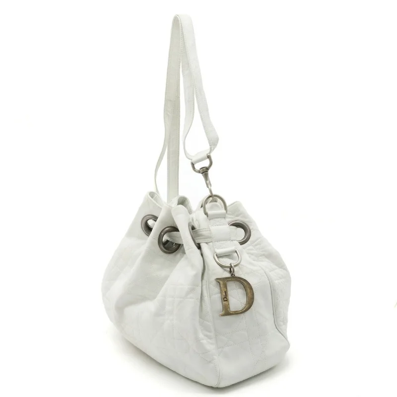 CHRISTIAN DIOR Lady Cannage Shoulder Bag Leather White