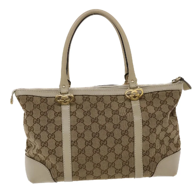 GUCCI GG Canvas Tote Bag Leather Beige 257069  am4730