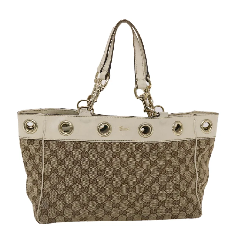 GUCCI GG Canvas Tote Bag Canvas Leather Beige White 162879  49289