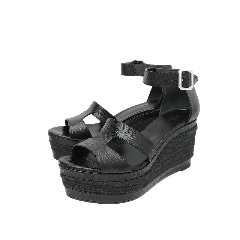 Hermes Noir llana Wedge Sandal 39