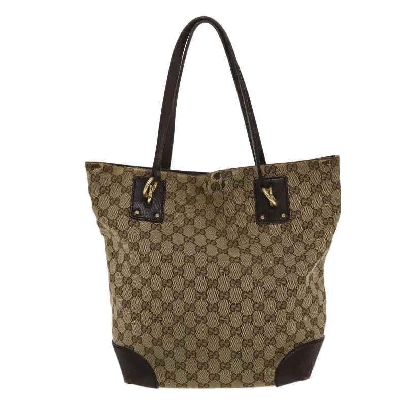 GUCCI GG Canvas Tote Bag Beige Dark Brown  49048