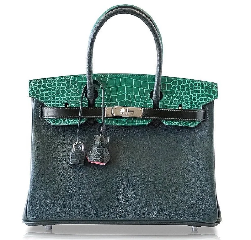 Hermès Birkin 30 Patchwork Vert Crocodile Bag PHW - Limited Edition