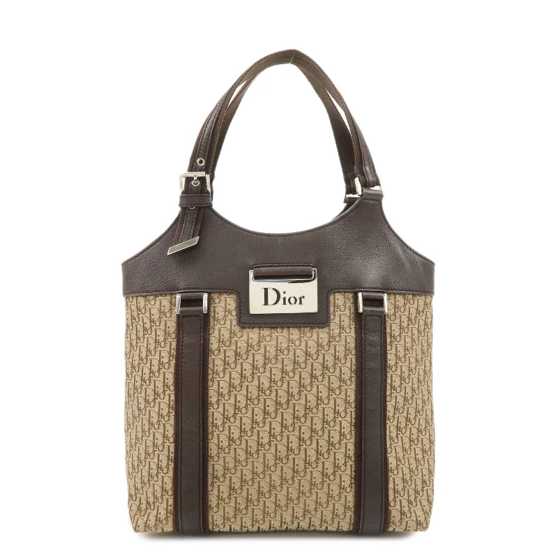 Christian Dior Trotter Canvas Leather Tote Bag Beige Brown