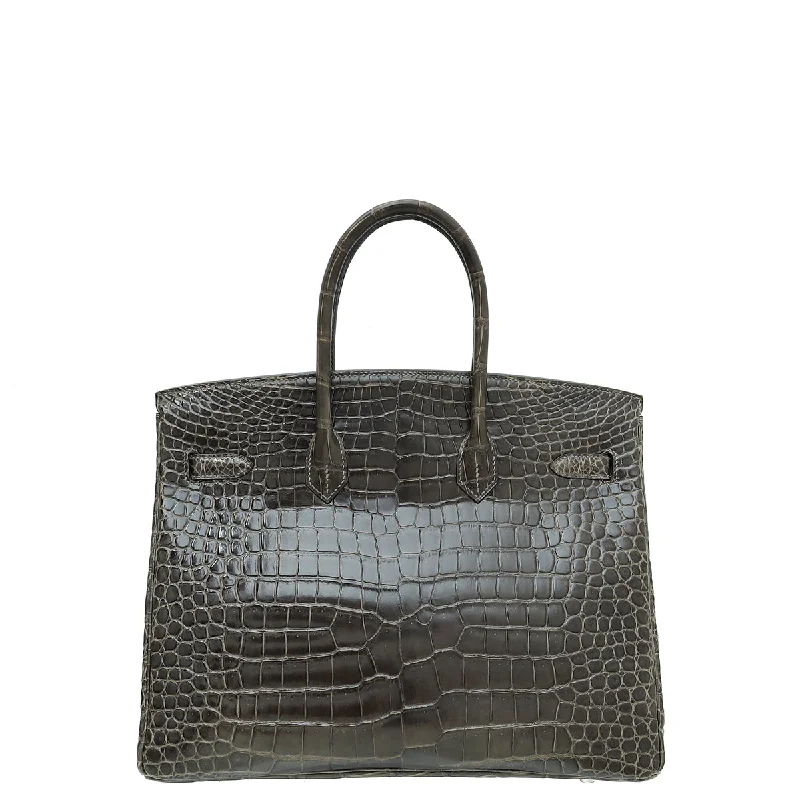 Hermes Gris Tourterelle Porosus Crocodile Birkin 35 Bag