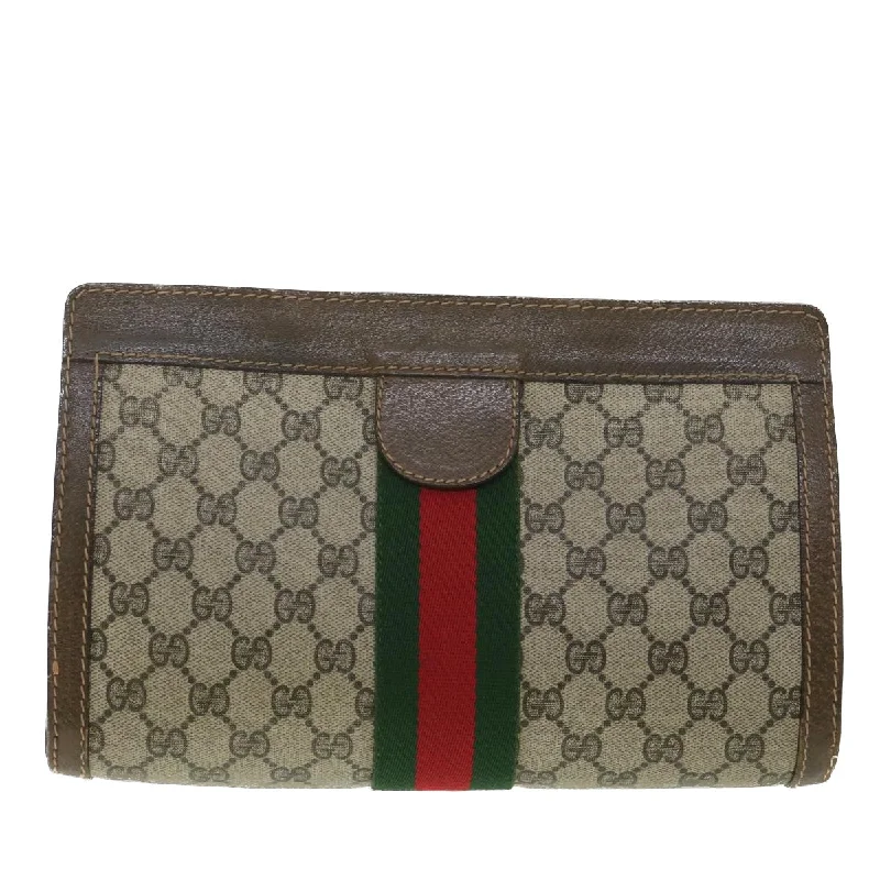 GUCCI GG Canvas Web Sherry Line Clutch Bag Beige Red Green 010.378  36471