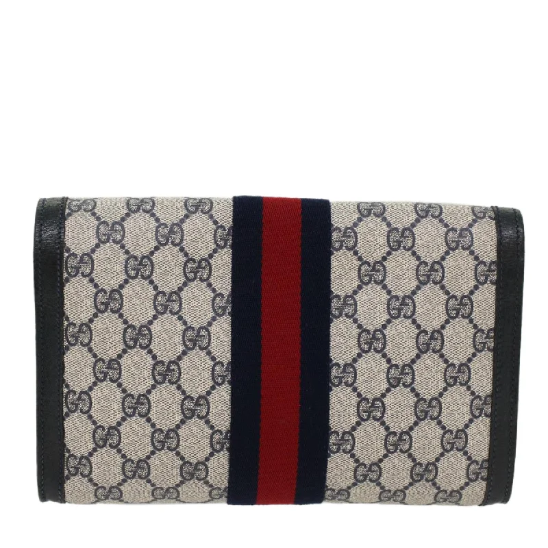 GUCCI GG Canvas Sherry Line Clutch Bag Gray Red Navy 8901006  44806