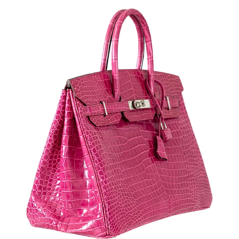 Hermès Birkin 35 Fuchsia Porosus Crocodile with Palladium Hardware - 2011, O Square