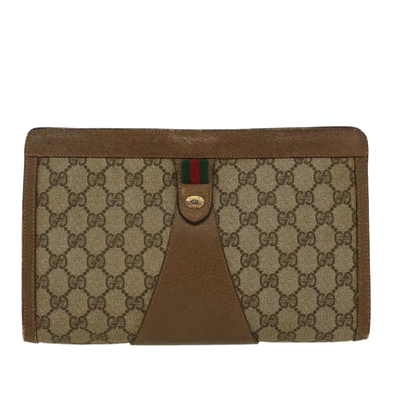 GUCCI GG Canvas Web Sherry Line Clutch Bag PVC Leather Beige Red  45600