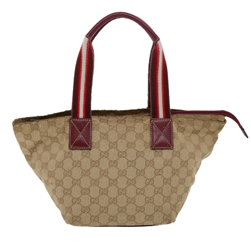 GUCCI GG Canvas Sherry Line Hand Bag Canvas Beige Red White 131228  49286