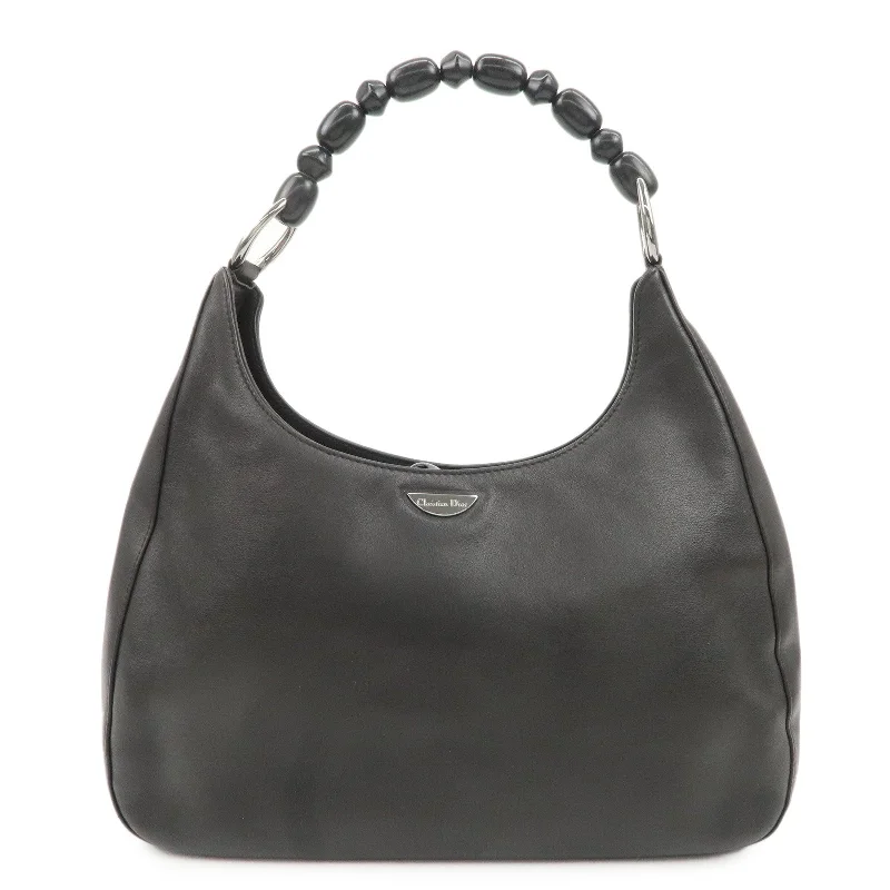 Christian Dior Maris Pearl Leather Shoulder Bag Dark Brown