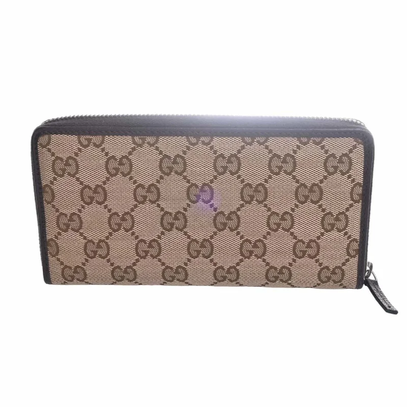 GUCCI GG Canvas Round Long Wallet 307980 Beige Brown Women's