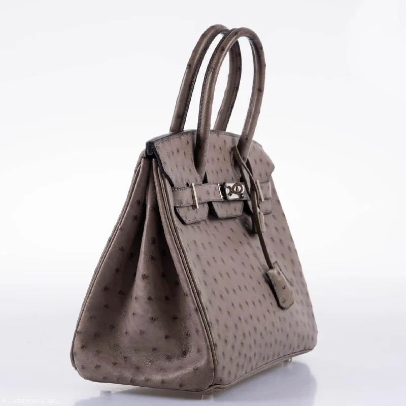 Hermès Birkin 30 Gris Tourterelle Ostrich Palladium Hardware - 2011, O Square