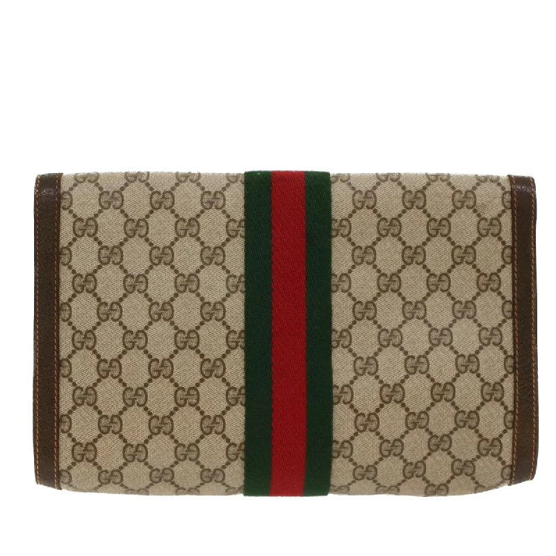 GUCCI GG Canvas Web Sherry Line Clutch Bag Beige Red Green 84.01.007  yk7987