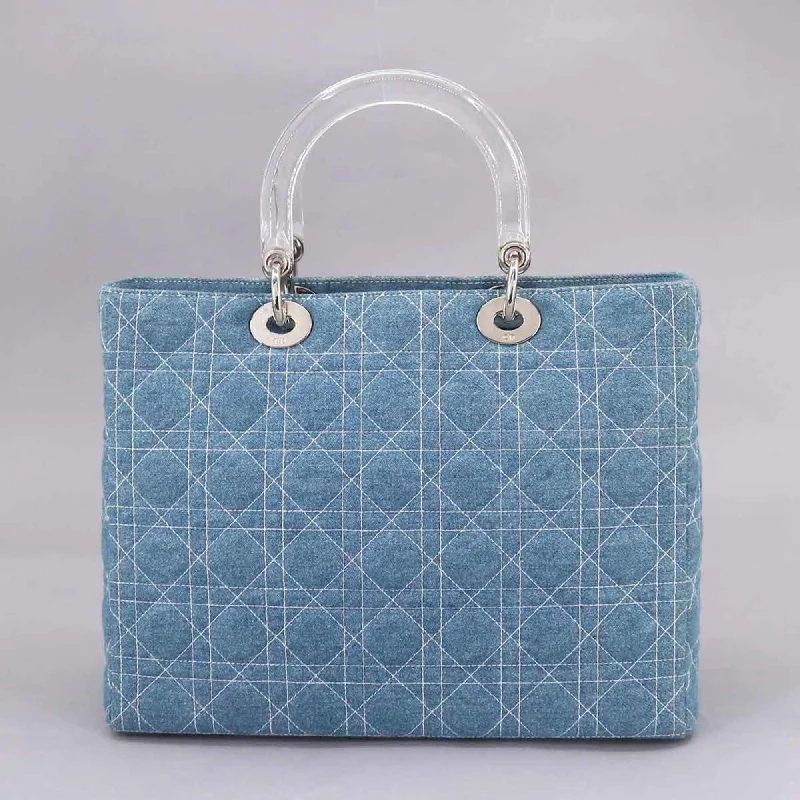 CHRISTIAN DIOR lady large 2way hand shoulder bag denim blue Lady