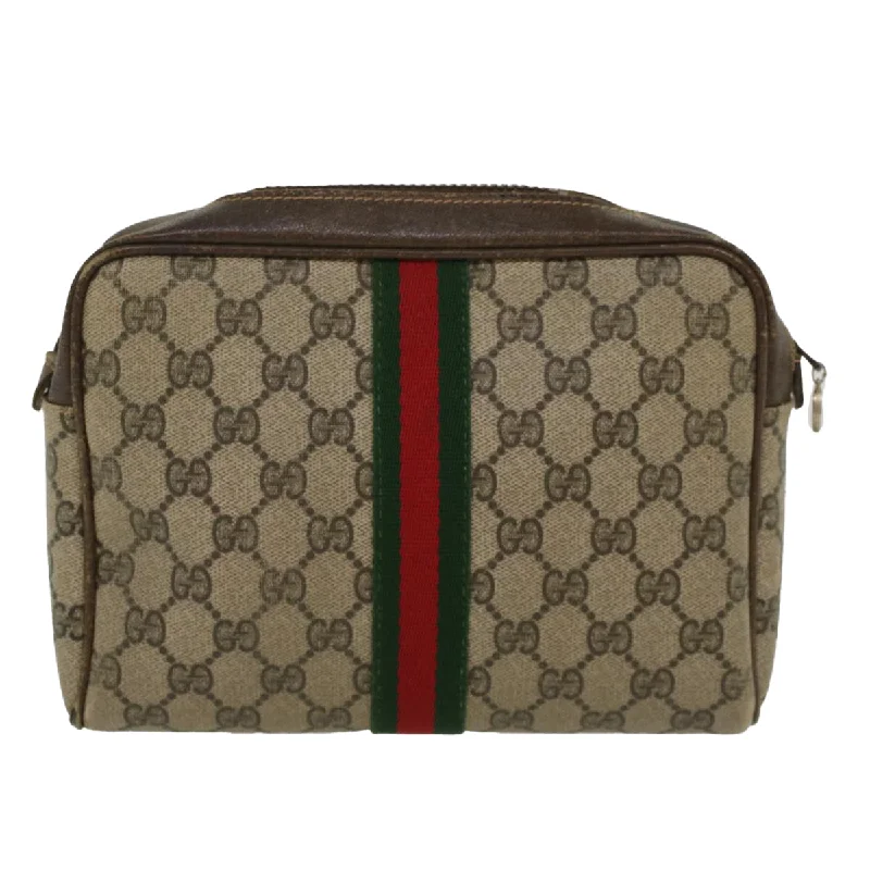 GUCCI GG Canvas Web Sherry Line Clutch Bag Beige Red 27004998  th3783